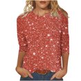 thumbnail image 3 of lcziwo Womens Summer Dressy Casual Shirts Fashion Sparkly Sequin Print 3/4 Sleeve Shirt Loose Crewneck Pullover Blouse Sales Today Clearance Orange L, 3 of 6