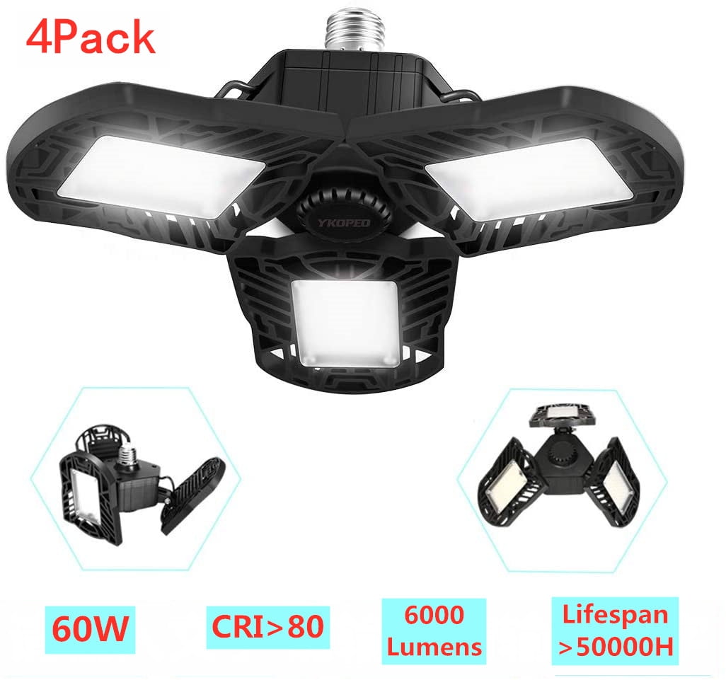 4x 60W 360 Degrees LED Garage Light Bulb Deformable Ceiling Lights Workshop Lamp
