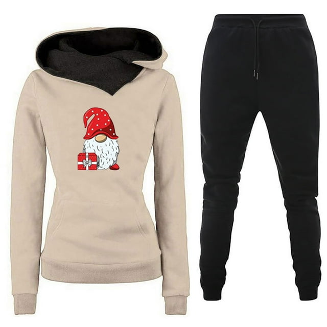 Puntoco Conjunto de dos piezas de suéter y pantalones estampados de manga larga con capucha y cuello redondo para mujer Puntoco Puntoco-4538