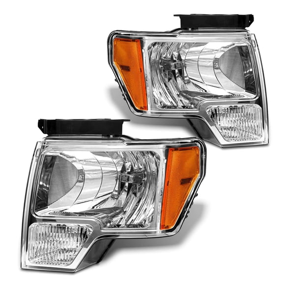 ADCARLIGHTS 2009 2010 2011 2012 2013 2014 Ford F150 Pickup Headlight Assembly for 09-14 Ford F150 Clear Lens Chrome Housing with Amber Reflector Headlamp Replacement Left and Right Pair