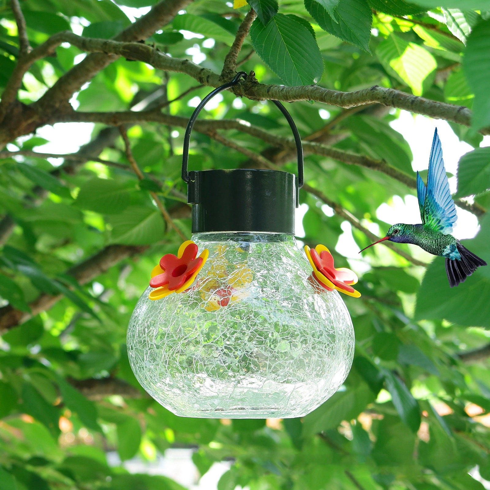 Camnix Solar Lighted Hummingbirds Feeder Automatic Unit Patio Hanging Outdoor Decoration