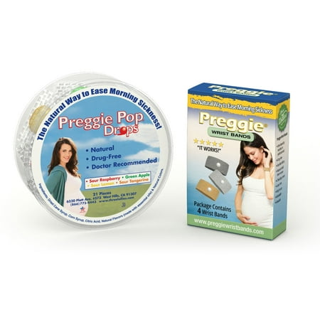 Three Lollies Preggie Pop Drops and Preggie Wrist Bands Bundle - Morning Sickness + Nausea Relief During Pregnancy - Safe for Pregnant Mom and Baby – Clinically Tested Wrist Bands
