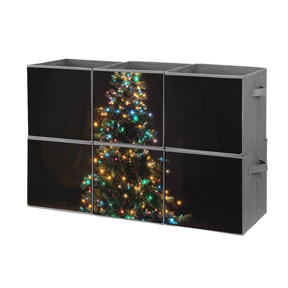 Collapsible Oxford Fabric Storage Cubes with Handles, Large Mid Foldable Oxford Cloth Bins Set of 2/6, Closet Organizers for Shelves Clothes Home Kitchen Toy - Christmas Tree Light