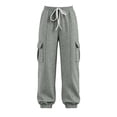 thumbnail image 6 of Qingpeng Womens Elastic Drawstring Waisted Cargo Jogger Sweatpants Flap Cargo Pockets Vertical Seam Soft Knit Casual Streetwear Pants for Women, 6 of 6