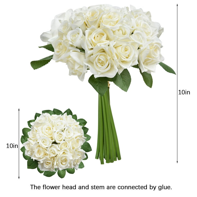 Sliver Glitter Flowers White Roses Fake Wedding Flowers 25 pcs Gift Box  Packed Flowers For Bridal Bouquets Wedding Centerpieces ZSZ-02
