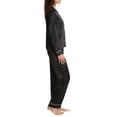 thumbnail image 2 of Blis Women's Satin Long Sleeve Sleep Shirt and Lounge Pants PJ Set - Ladies Pajamas & Sleepwear - Midnight Black, Small, 2 of 3