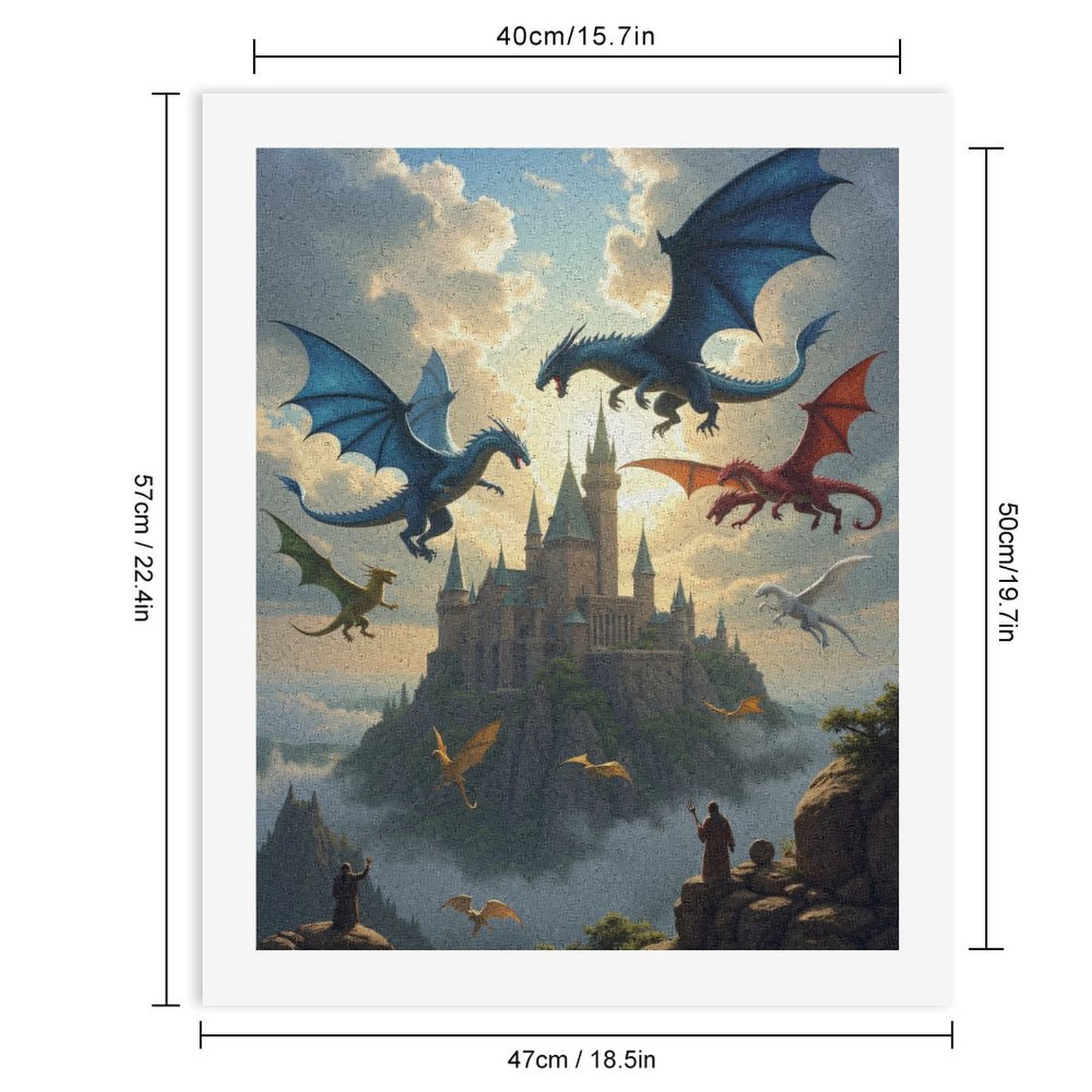 Paint By Numbers Kit for Adults Beginner - DIY Flying Dragons Over Mystical Castle Canvas Painting Kits for Adults, Frameless Paint By Number for Adults for Home Wall Decor 16x20 Inch