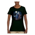 thumbnail image 2 of American Flag Howling Wolf Animal Lover Womens Graphic T-Shirt, Forest Green, X-Large, 2 of 3