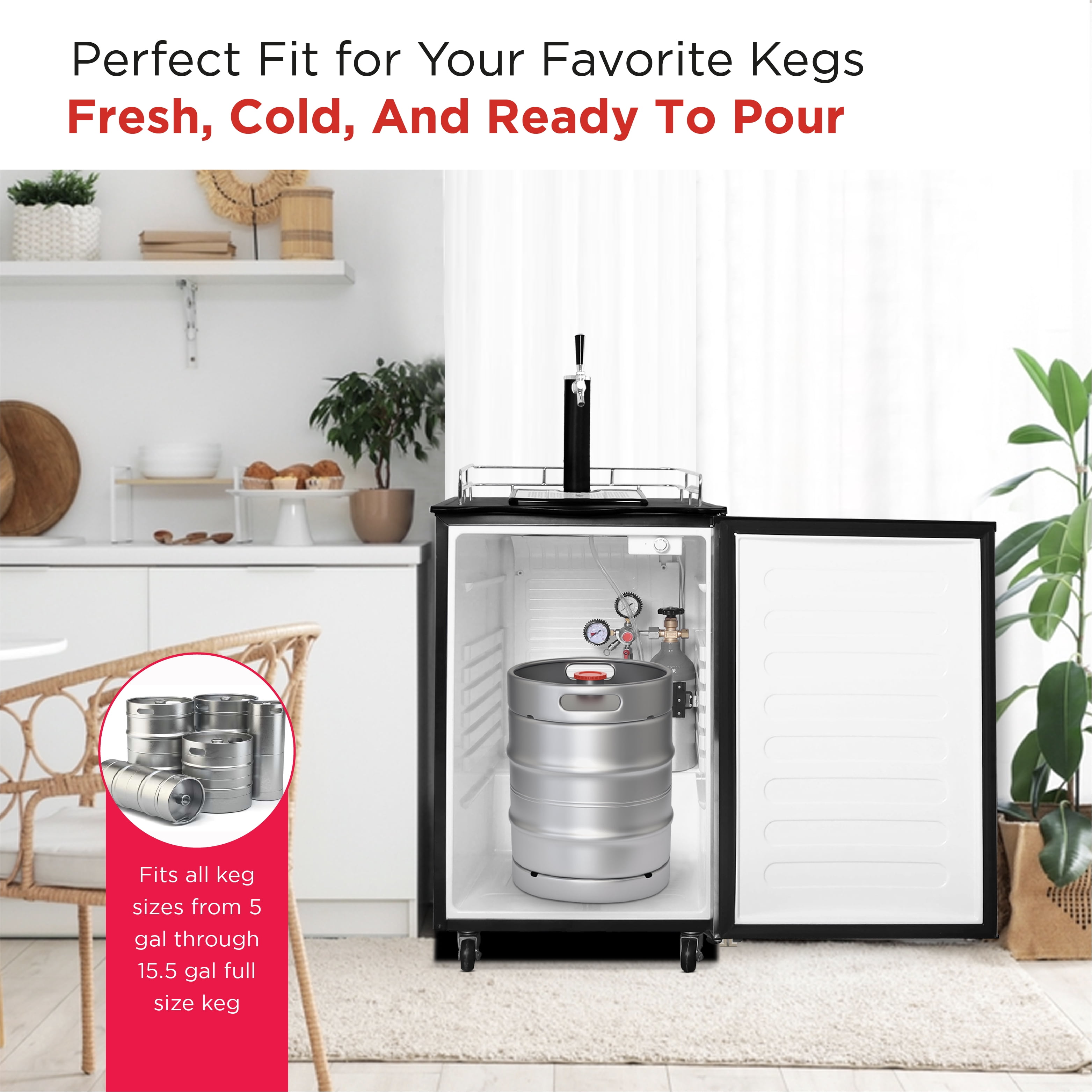 Frigidaire 6.1 Cubic Foot Kegerator Beer Bar, Stainless Steel, 4 ft, Commercial, Refrigerators