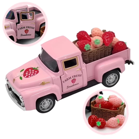 Brythos Vintage Truck with Mini Fake Fruit Crate Decor, Farmhouse Spring Tiered Tray Accent for Kitchen Table