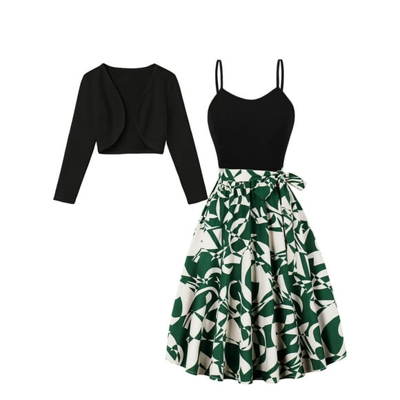 Pisexur Womens 1950s Vintage Dress V Neck Halter Cocktail Dresses Fashion Floral Sleeveless Midi Dresses Elegant Formal Prom Dress Flowy Tea Party Dress with Open Front Long Sleeve Cardigan Coats