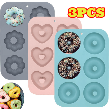 3pcs Silicone Donut Baking Molds, Non-stick Donut Pan for Baking, Making Heart-Shaped, Flower-Shaped, Round Donuts, Oven and Dishwasher Safe