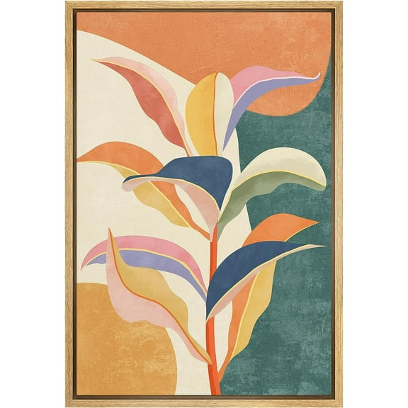 PixonSign Framed Canvas Print Wall Art Mid-Century Modern Vibrant Forest Wildflower Flower Nature Wilderness Illustrations Modern Art Cozy Decorative Colorful Multicolor - 16"x24" Natural