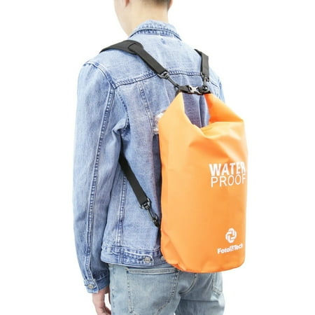 Foto Tech Orange 10lt Waterproof Dry Bag Roll Top Compression Sack Floating Gear Storm Backpack Style Padded Shoulder Straps For