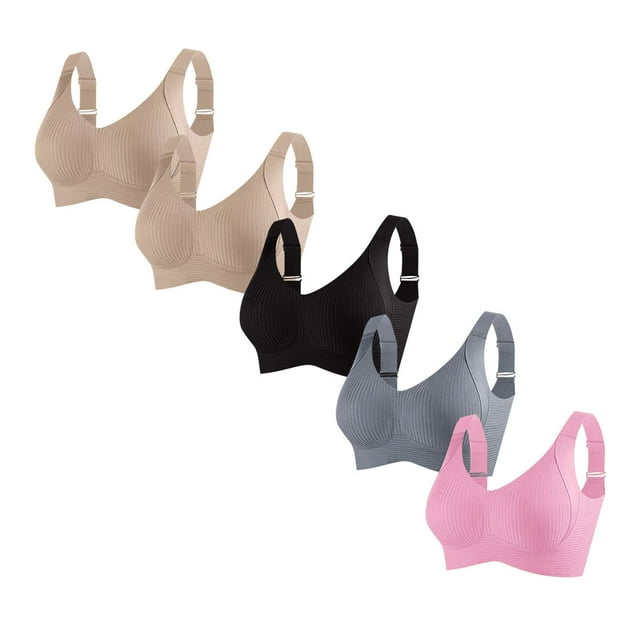 Sujetador de poliéster para mujer, ropa interior de uso diario, de talla grande, sin aros, de color liso, 5 piezas