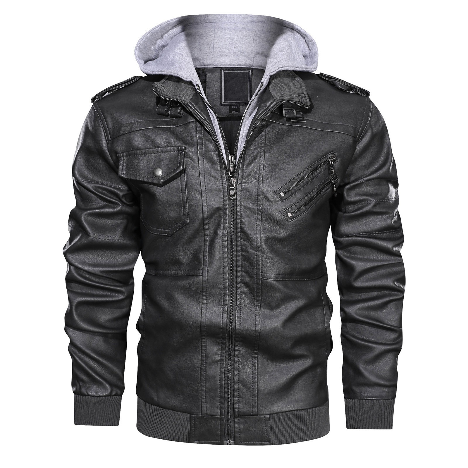 Leather Jacket Men's Slim Hooded Jacket Plush Thickened Leather Jacket - image 4 of 5