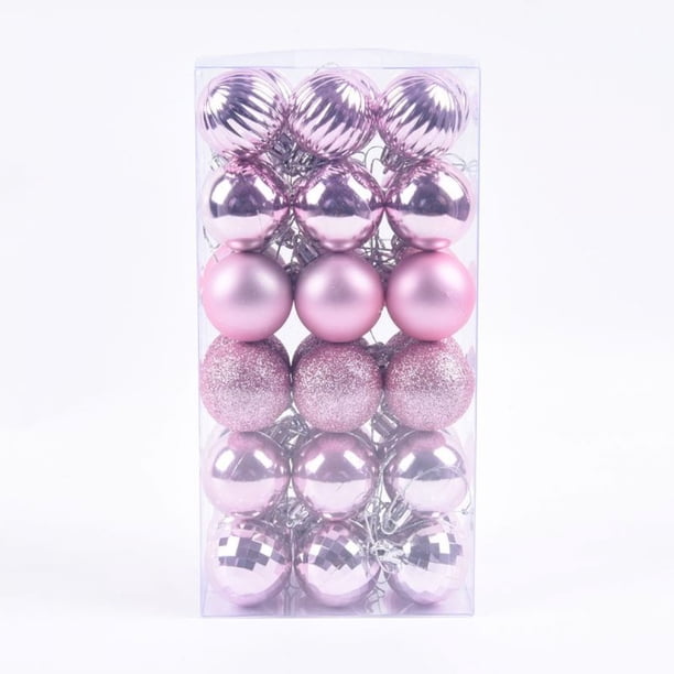 36 Piezas Decoración de Bolas de Navidad, Adornos de Bolas de Navidad para Árbol de Navidad, 4 Estilos Adornos de Árbol de Navidad Inastillables Bolas Colgantes para Decoraciones de Fiesta 4 cm, Rosa