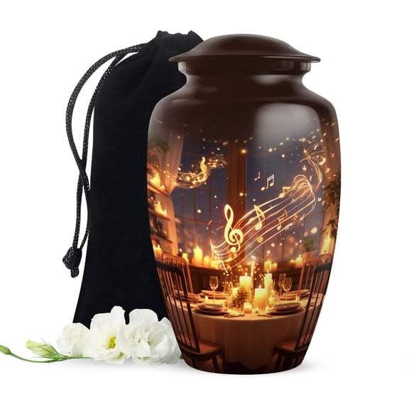 Music Urn For Human Ashes Adult Female - brown Cremation Urns For Human Ashes Adult - Funeral Urns For Man And Woman - Large Decorative Urn For Ashes For Men, 10 Inch