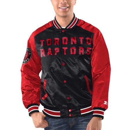 Men s Starter Black/Red Toronto Raptors Renegade Satin Full-Snap Varsity Jacket