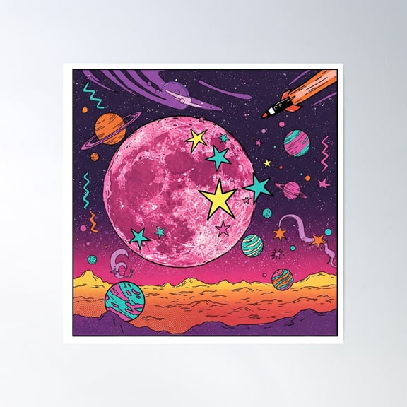 Cosmic Pop – Neon Space Adventure Poster Wall Art, Modern Wall Decor, 16x16 UNFRAMED