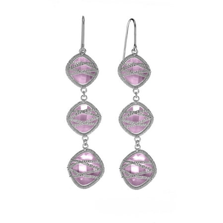 5th & Main Sterling Silver Hand-Wrapped Triple-Drop Squared Amethyst Stone Earrings
