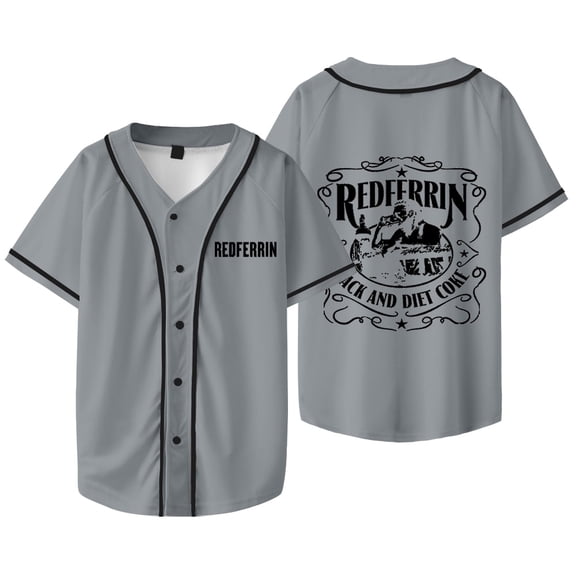 Redferrin Merch 2025 Tour Baseball Jacket Unisex Stylish V-Neck Button-Up Short-Sleeve T-Shirt,XS,Gray
