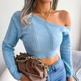 thumbnail image 4 of Hollow One Shoulder Sweater, Skin Friendly Long Sleeve Sweater Breathable Elegant  For Women For Holiday Party ANGGREK Azul S, 4 of 8