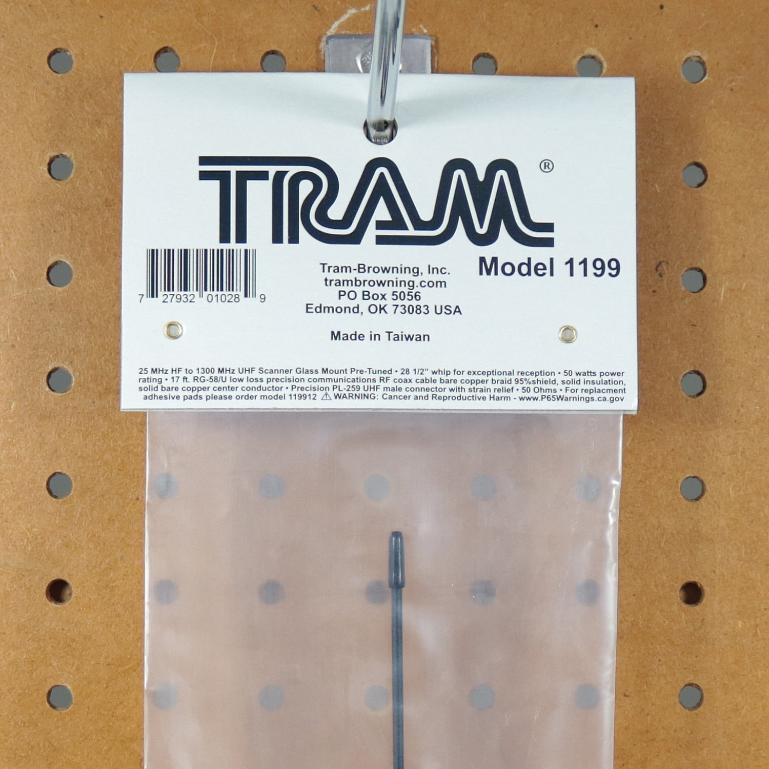 Tram 25 MHz to 1,300 MHz Scanner Glass-Mount Antenna with RG58/U Cable and BNC Connector