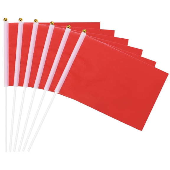 Uxcell 12Pcs Red 8.3" x 5.5" Handheld Solid Color Flags on Plastic Stick for DIY Graffiti Birthday Carnival Festival