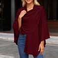 thumbnail image 2 of Bmisegm Womens Large Cross Front Poncho Sweater Wrap Topper Knitted Elegant Shawls Cape for Fall Winter Brick Red_002, 2 of 4