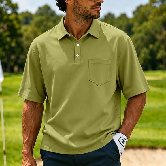 Breathable Shirt for men with Polo Collar and Button Front, Lightweight Breathable Shirt for Summer Office Days Business Casuals Golf Outings DinnerDaily Commutes Work Wear Army Green L