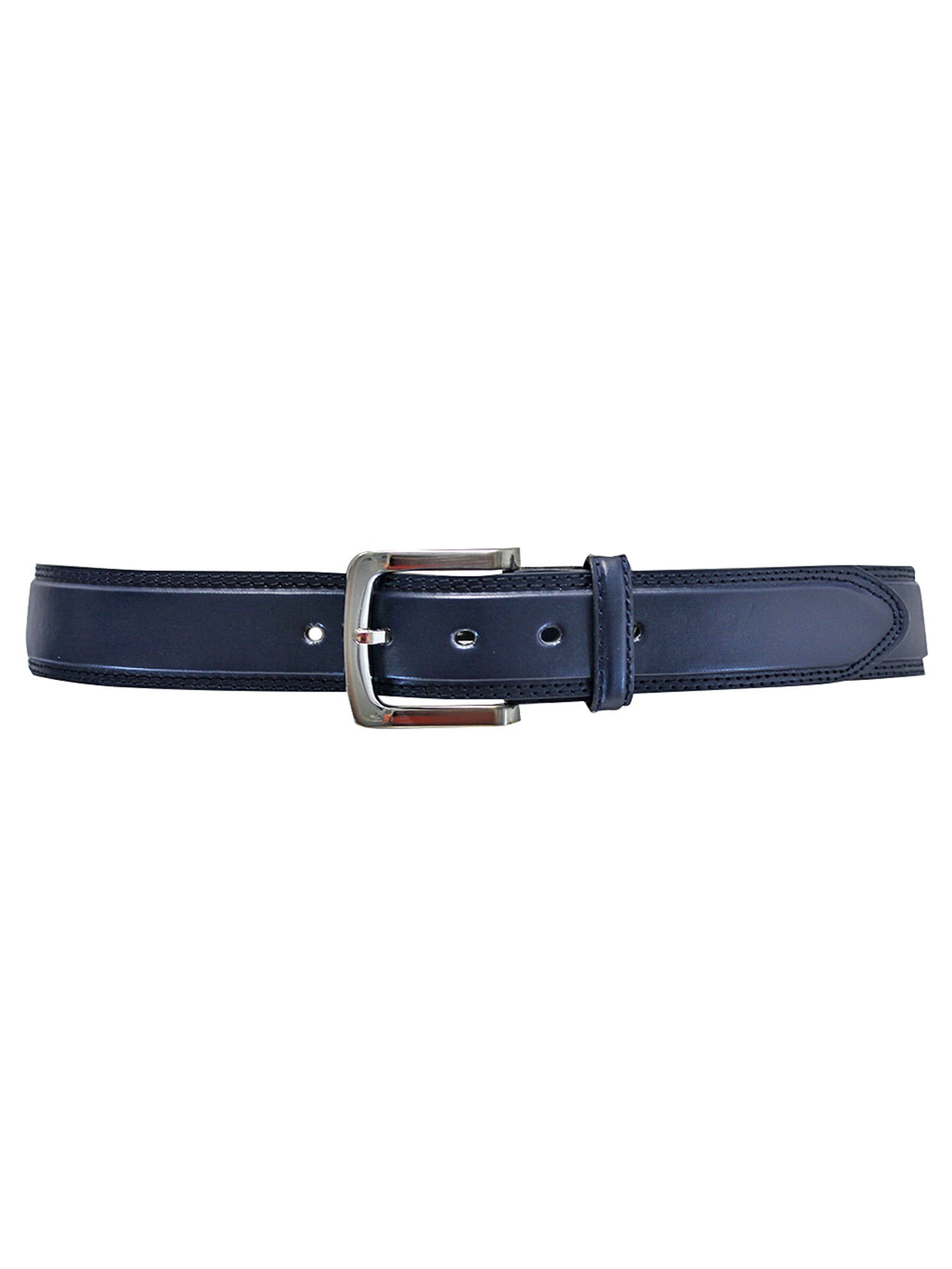 Men'S Navy Blue Leather Belt With Silver Buckle Size XLarge