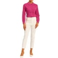 thumbnail image 2 of CURVOSPORT Chemisier Boutonné pour Femmes Col Peter Pan Manches Longues Ligne Princesse TP Rose Vif, 2 of 6