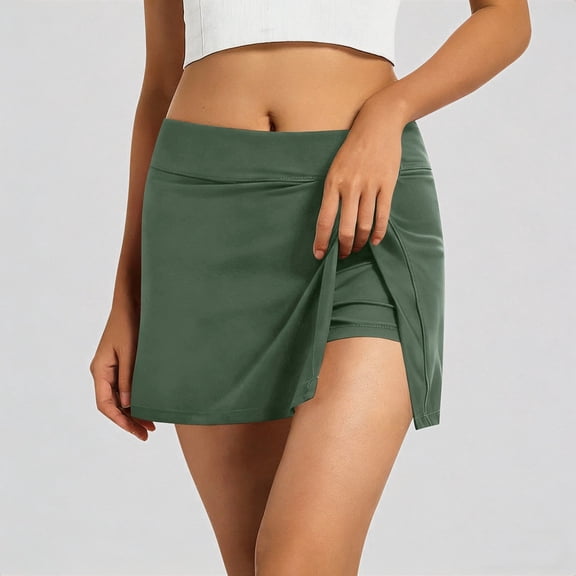 Daznico Women's Green Swim Skort, High Waisted Side Slit Swim Bottom with Built-In Shorts,S