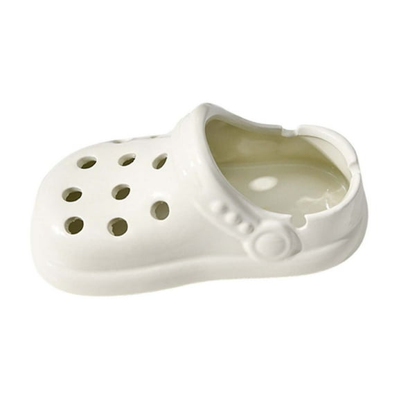Croc Shoe Ashtray Ceramic Desktop Ash Holder 6" Creative Clogs Cigarette Ashtray Cute Tabletop Portable Smoking Ash Tray for Home Office Decor White