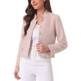 thumbnail image 4 of INSPIRE CHIC Women's Long Sleeve Plaid Tweed Blazer Button Down Work Short Jacket L Pink, 4 of 6