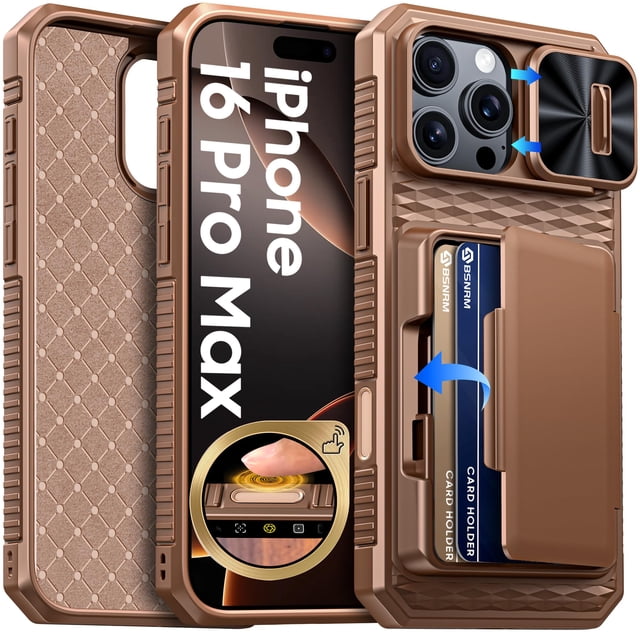 Funda de teléfono BSNRM para iPhone 16 Pro Max con tarjetero y RFID