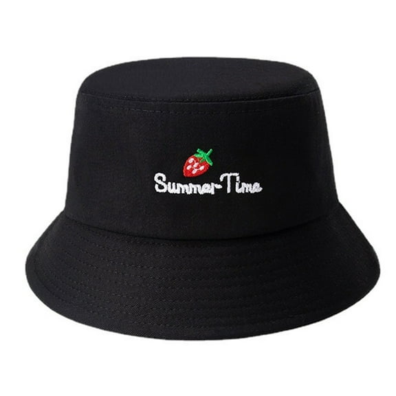 56-58cm hat circumference cute strawberry female fisherman hat foldable outdoor sunscreen basin hat - black