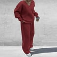 thumbnail image 6 of longantii 2 Piece Sets for Women Casual V Neck Sweatshirt Wide Leg Pants Lounge Sets Baggy Comfy Tracksuit Knit 2025 Fall Winter Matching Set Wine L, 6 of 7