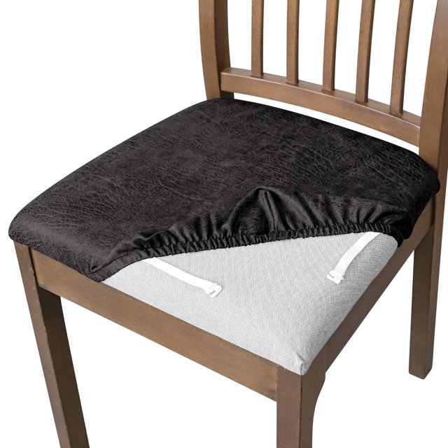 Fundas de asiento para sillas de comedor FORCHEER, piel negra, 14 a 18 pulgadas, juego de 4