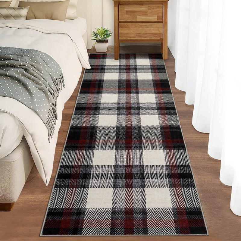2'x6' Modern Washable Runner Rug Tartan Ultra Soft Rug for Bedroom Farmhouse Non Slip Throw Rugs for Hallways Kitchen Laundry Bathroom