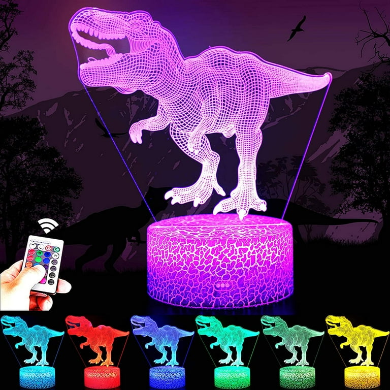 VONTER Dinosaur Toys, 3D Dinosaur Night Light with Remote & Smart Touch 7  Colors + 16 Colors Changing Dimmable T Rex 3D Night Light Birthday Gifts  for