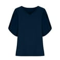 thumbnail image 4 of HAiming Summer Tops for Womens Dressy Trendy Split Ruffle 3/4 Sleeve V Neck Blouses Flowy Loose Casual Tunic Shirts, 4 of 7