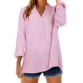 thumbnail image 4 of Pink Womens Blouses Loose Shirt Top Stand Solid Color Sleeve Collar Casual Women's Shirt Women's Shirt Ladies Tops and Blouses, 4 of 6