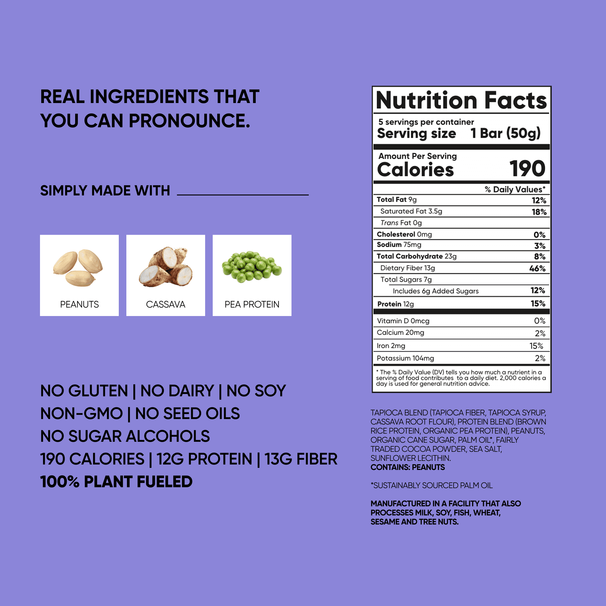 TRUBAR Protein Bar,  Fudger Nutter Peanut Butter, Plant Based Protein, Vegan, Gluten Free, Kosher, 5 Count