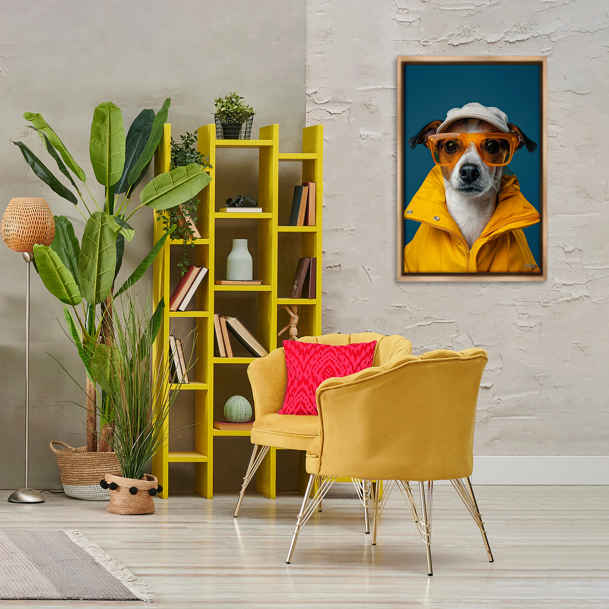 Stupell Industries Trendy Dog Friend Animals & Insects Painting Brown Floater Framed Canvas Art Print Wall Art, 21 x 31