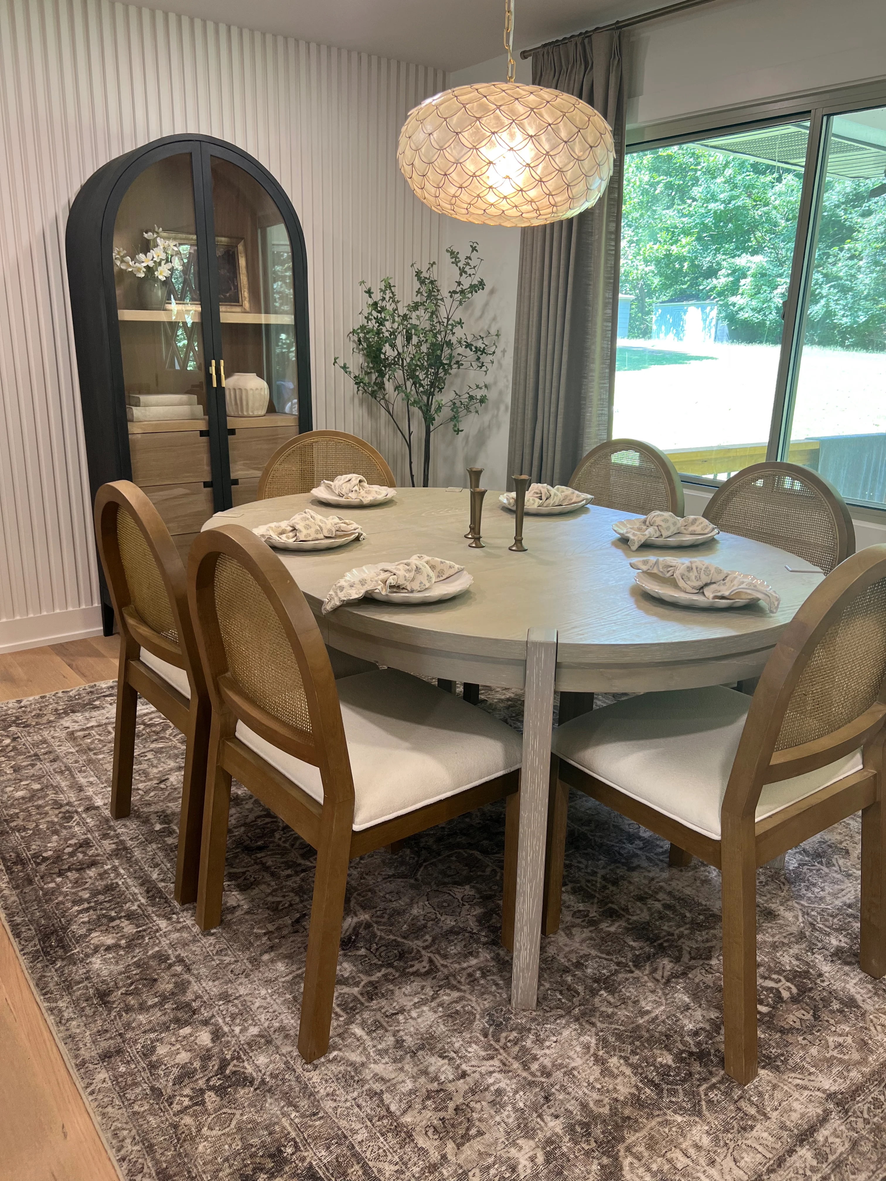 Nathan James Bailey 19 in. Boucle Dining Chair, Upholstered Side Chair with Natural Woven Rattan Back and Solid Wood Legs, Light Brown