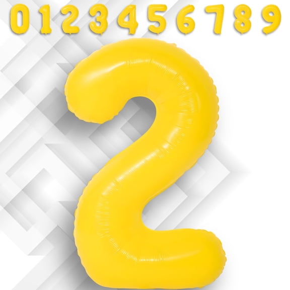 Yellow Number 2 Foil Balloon 40 inch - Helium or Air Fill Mylar Metallic Macaron Balloons for 2nd Birthday Party, Second Anniversary & Grade 2 Decor