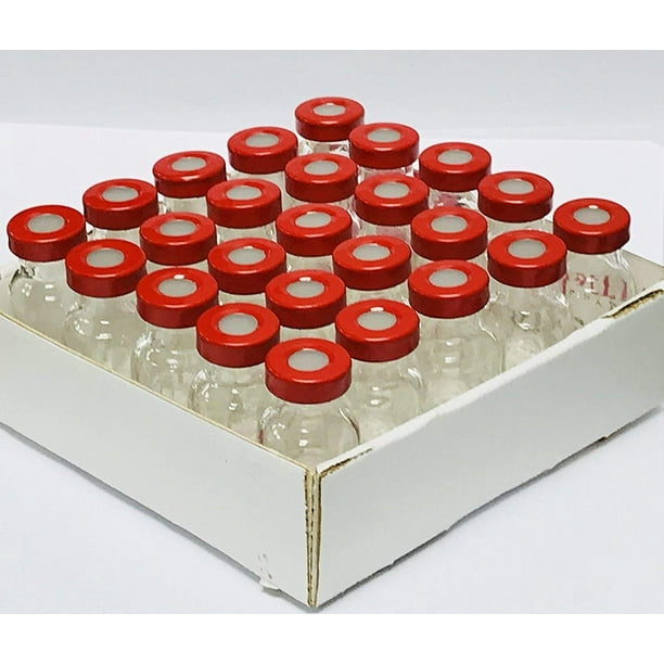 10ml Serum Injection Vials Rubber Stopper Red Aluminum Seals 25 Pack