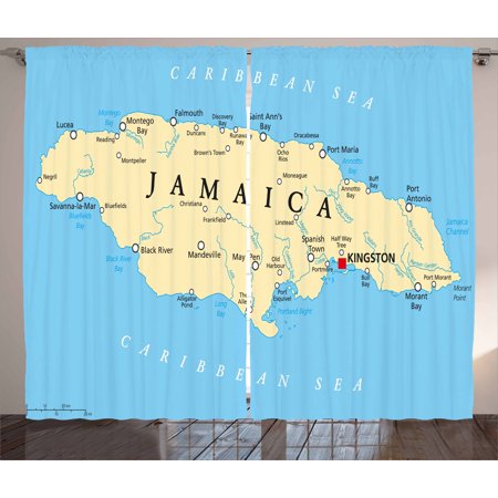 Jamaican Curtains 2 Panels Set Map Of Jamaica Kingston Caribbean